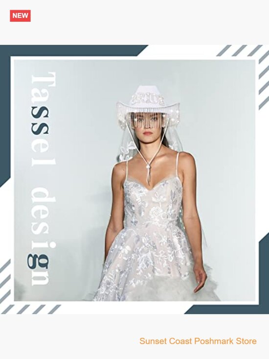 Bride Cowgirl Hat Set with Rhinestone Tassels Sash  display picture 1
